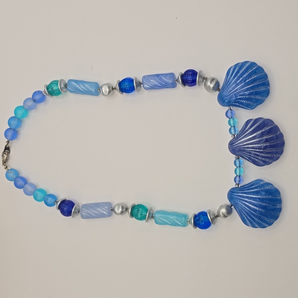 Nautical Blue Hues Shell Molded Lucite Beaded Necklace